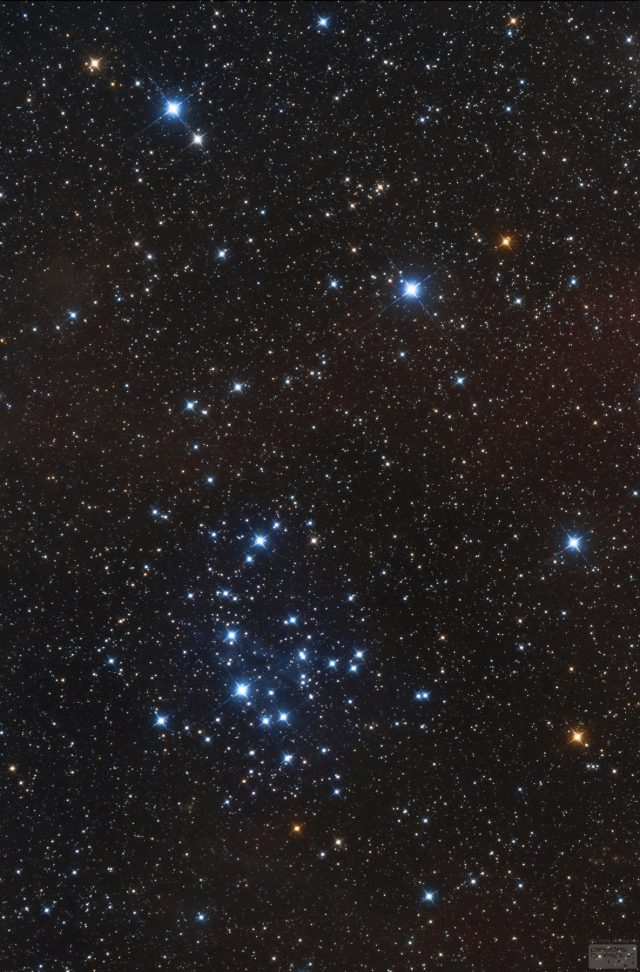 Az NGC 2547 jelű nyílthalmaz a Vela (Vitorla) csillagképben. A felvétel Namíbiában készült 2014-ben, 200/800-as Newton-távcsővel.