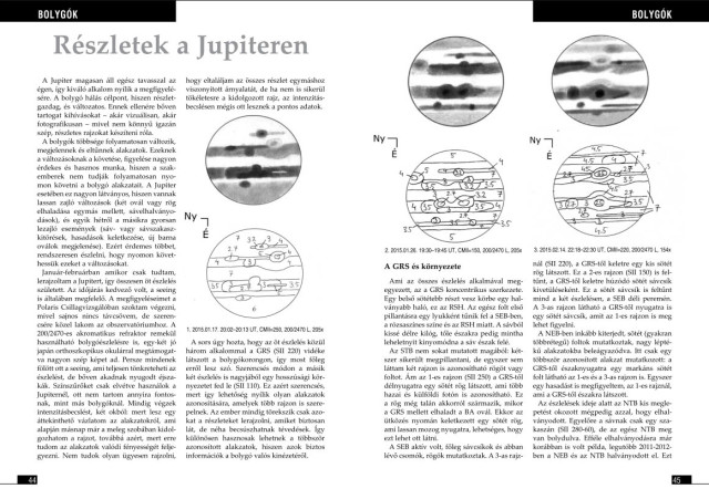 Részletek a Jupiteren - részlet a bolygós rovatból. Mayer Márton saját észleléseit mutatja be cikkében.