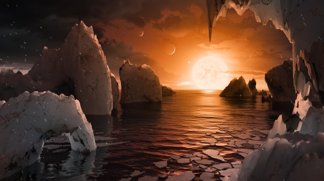Ilyen lehet a látvány a TRAPPIST-1f bolygóról egy elképzelés szerint (Illsuztráció: NASA/JPL-Caltech)