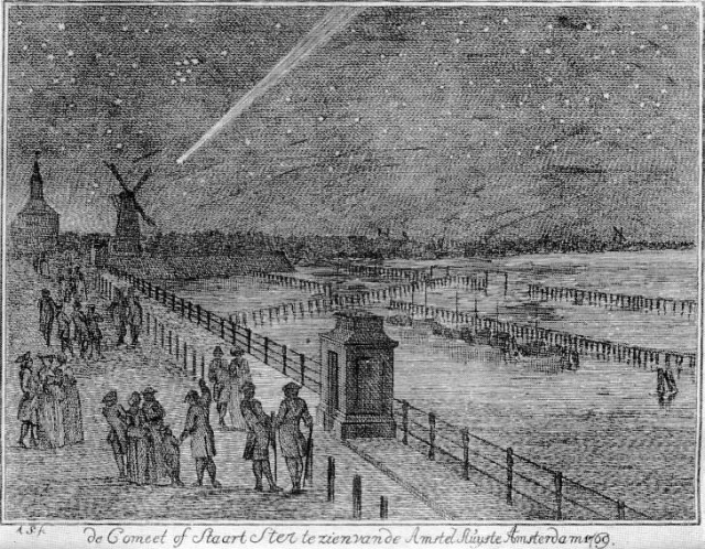 Az 1769-es Messier-üstökös Amsterdam egén. Korabeli metszet.